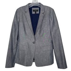 J. Crew one button preppy blazer 100% cotton structured chambray Blue 8